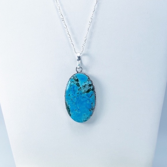 TURQUOISE Pendant Necklace Sterling Silver 925 Oval New - Picture 2 of 8